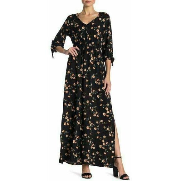 SUPERFOXX Womens Black Floral V-Neck Crepe Maxi Dress Size S NWT - Picture 1 of 12